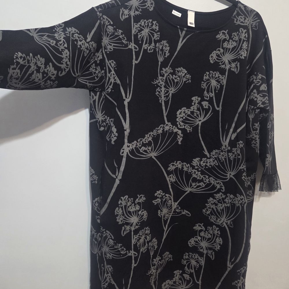 Wendy Trendy NEW Cotton Black Floral Print Dress 3/4sleeve w/ Pockets Size Large